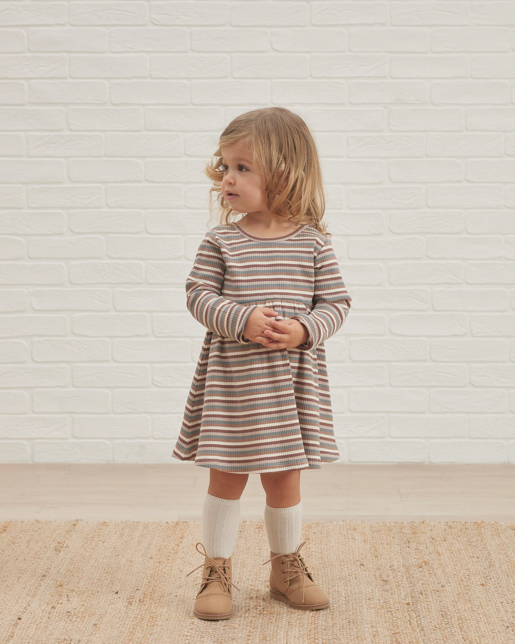 QUINCY MAE AUTUMN STRIPED RIBBED LONG SLEEVE DRESS